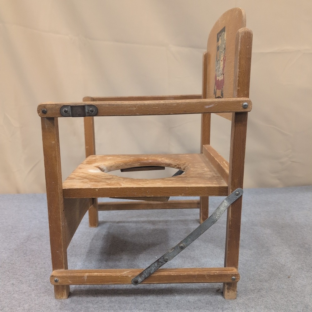 Vintage Wooden Potty Chair Kitten Graphic Mid Century Toddler Training Seat - Picture 2 of 9